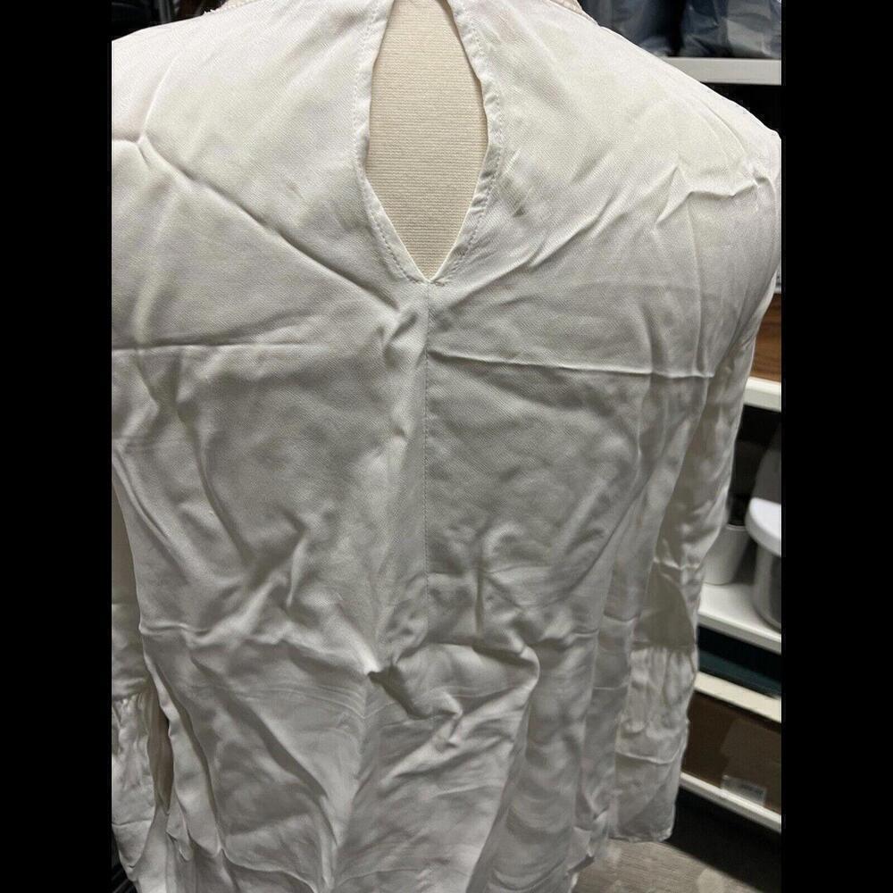 Zara White Satin Silk Style Tunic SIZE Lg Bell Sleeve - Picture 2 of 8